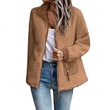 Copelsie Teddyjacke Damen Warm, Damen Lang mit Kapuze Plüschjacke Kapuzenjacke Warm Mantel mit Taschen Fleece Plüschjacke Herbst Einfarbige Pullover Parka Outwear Frauen Übergröße, Z6-braun, M