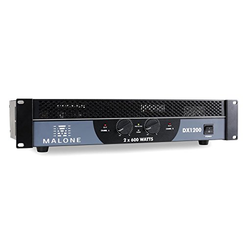 Malone DX1200 Amplificador de Audio portátil (1.200 W, 2 Canales, RCA, Jack, NL4, Controles Frontales, Carcasa de Metal, 19", Apto para Rack de 48 cm, conmutador Ground/Lift)