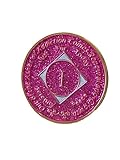 RecoveryChip- Medallón dorado de tres placas con purpurina rosa brillante y tiempo de limpieza de 1 año NA