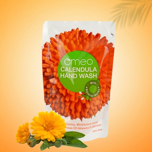 Image of Omeo Calendula Handwash Liquid Pump Bottle + Refill Pack Pouch (200ml+180ml X 2) for Germs Free, Soft & Moisturized Hand with Aloe Vera & Calendula | Tough on Germs & Dirt | Hand Wash Safe for All Types Skin, Daily Use
