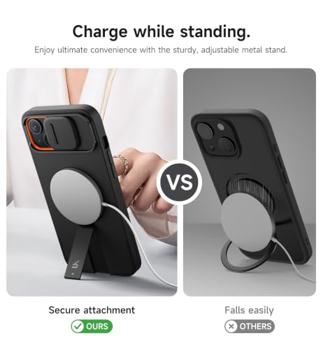 Image of SURITCH for iPhone 14 Plus /15 Plus Case with Magnetic Camera Slide Cover and Adjustable Kickstand, Compatible with MagSafe, Shockproof Bumper Case Slim Protective Cover 6.7 Inch, Black