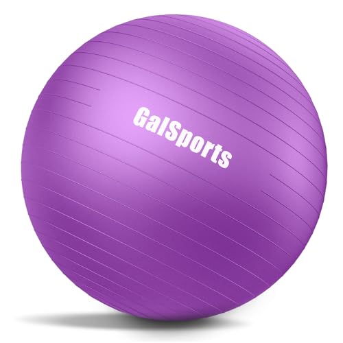 GalSports Anti-Burst Slip Resistant Stability Ball - Swiss Ball for Home Gym & Physical Therapy (Purple, L(26ines/65cm))
