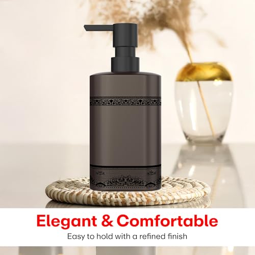 Image of Rioware Ceramic Soap Dispenser Hand Wash Bottles for Basin | Multipurpose Refillable for Liquid Shampoo, Kitchen, Bathroom, and Household Use | 300Ml, Pack of 1 - Grey with Matte Black Accents