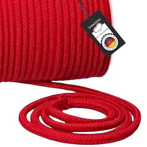 Turnbeutelliebe® Cordón Trenzado 100% algodón para Bolsa de Gimnasio, Bolsas, Pantalones, Costura, cordón de Bricolaje, Longitudes, Ancho 8 mm (Rojo, 5)