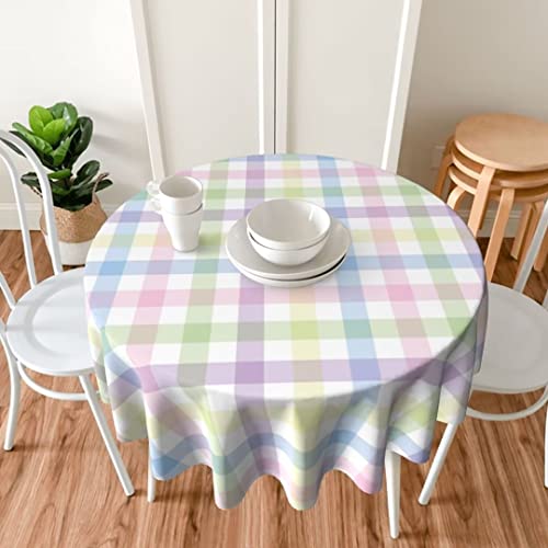 Sunshineyan Easter Tablecloth 60 Inch Round, Watercolor Colorful Buffalo Check Plaid Tablecloths Tablecloths Polyester Spring Bunny Table Cloth For Holiday Parties Kitchen Dining Indoor Outdoor #TOP5