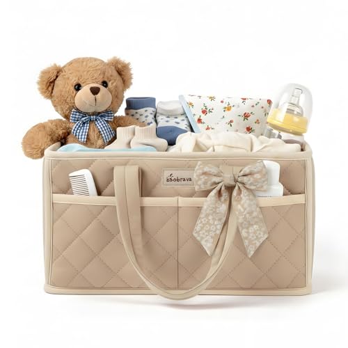 Diaper Caddy Organizer For Changing Table,Dutch Velvet Baby Diaper Caddy With 3 Removable Compartments &4 Side Pockets,Portable Diaper Basket For Car Organizer,Nursery Organizer For Essential Supplies