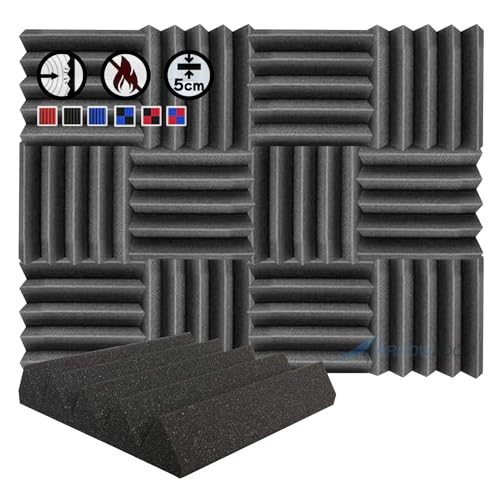 Arrowzoom 12 Paneles acusticos absorción Sonido Wedge Cuña Wedge 25x25x5cm Espuma acústica Aislamiento acustico Estudio de grabación Casas Estudios Azulejos Incombustibles Insonorizados Negro