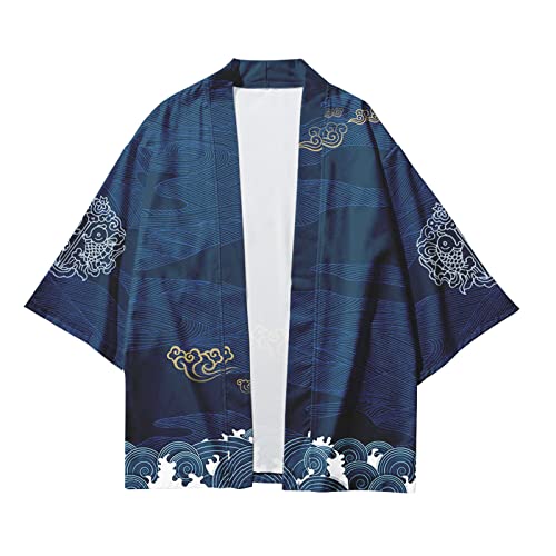 Kimono de verano para hombre, 2 piezas, camiseta de manga corta, traje informal, camiseta funcional, pantalones cortos, conjunto japonés de pijama clásico impreso, cárdigan formal chaqueta tops, C1