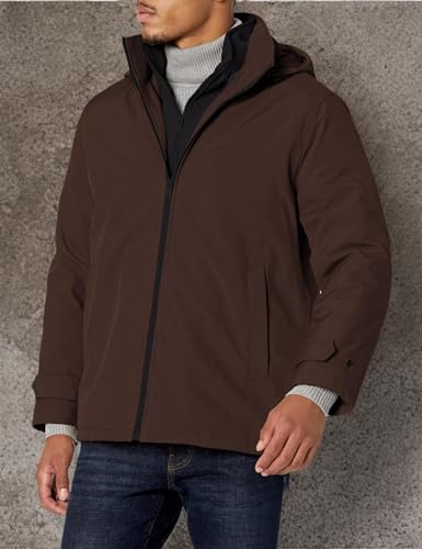 Dockers Men's Dwight Soft Shell Bib Jacket, Dark Brown Hooded, Medium image 3