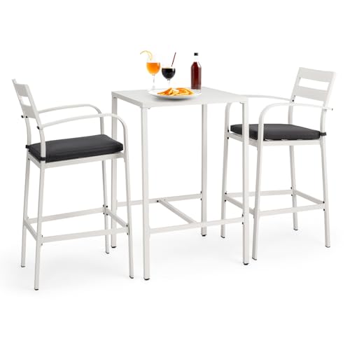 VINGLI 3-Piece Outdoor Bar Set, Aluminum Bar Height Table &