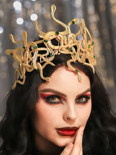 Yean Medusa Snake Headband Gold Snakes Greek Goddess Headdress Egyptian Tiara for Women