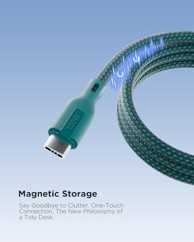 Image of Philips 100W Fast Charging USB C to USB C Cable, 1 Meter Magnetic Nylon Braided Type C to Type C Cable for Phones, Laptop, C to C Cable 480Mbps Data Sync, Crystal Teal