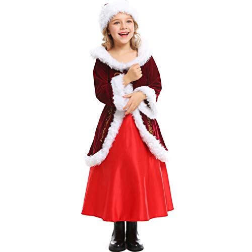 Fantasia de Papai Noel para meninas, fantasia de Natal, fantasia de Sra. Claus para crianças, Claret