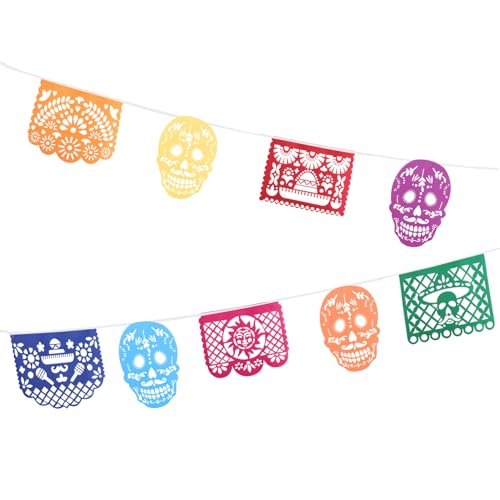 FUNOMOCYA Guirnalda de Fiesta Temática Mexicana Día de Muertos Pancarta Colgante de Fieltro y Tela No Tejida Color Brillante Reutilizable Decoración para Eventos y Halloween 1 Juego