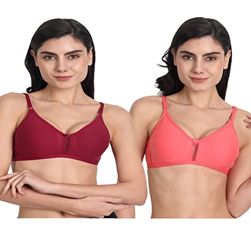 Image of Women's Full Coverage Cotton Blend Bra | Wired Free Lightly Padded Everyday Wear Bras | Soft Breathable Comfortable T-Shirt Bra | Adjustable Straps Lightweight Daily Inner wear for Women Pack of 2