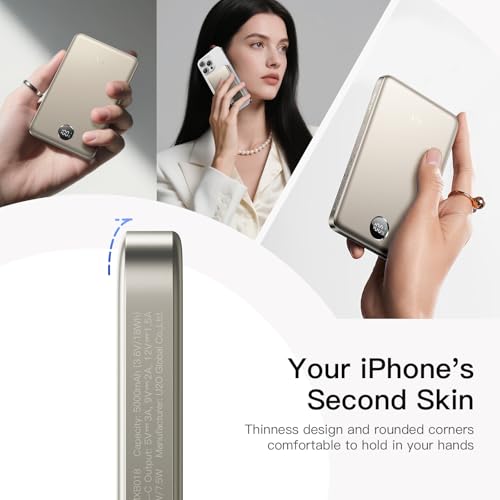 iWALK Starlight Magnetic Portable Charger, 5000mAh Ultra-Slim Power Bank with LED Power Display, Compatible with iPhone