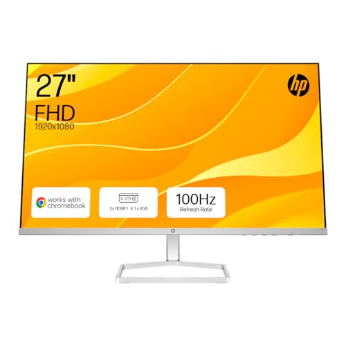 HP Series 5 27 Monitor | FHD IPS Display | 100 Hz Refresh Rate | 99% sRGB | 300 Nits Brightness | 1500:1 Contrast Ratio | Adjustable Tilt | Works with Chromebook | 2 HDMI 1.4 1 VGA | White | 527sw