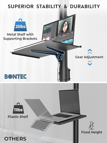 Image of BONTEC Mobile TV Stand for 23-65 Inch TVs, Rolling TV Stand with Locking Wheels, Adjustable Height, Media Shelf, Outdoor TV Stand Max VESA 400x400mm, Holds Up to 88lbs