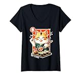 Photo Gallery donna cat eating sushi kawaii neko cats japanese maglietta con collo a v Photo Gallery donna cat eating sushi kawaii neko cats japanese maglietta con collo a v