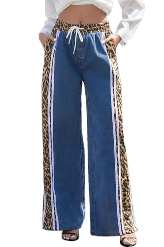 Womens High Waisted Jeans Cheetah Print Pants Wide Leg Jeans Leopard Pants Straight Leg Women Baggy Jeans Y2k