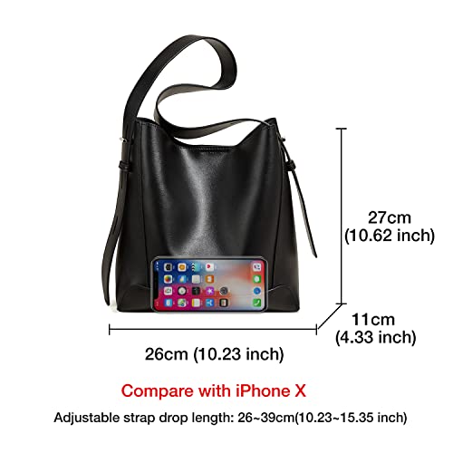 Foxlover Small Hobo Shoulder Bags For Women, Mini Ladies Bucket Bags Designer Genuine Leather Handbag Purse (Black) #TOP4