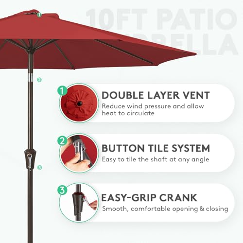 Image of JEAREY 10FT Outdoor Patio Umbrella, Market Umbrella, Light Red