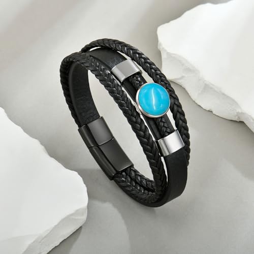 Tiger Eye Black Leather Bracelet for Men Vintage Double Natural Tiger Eye with Stainless Steel Three-Layer Leather Rope Braided Cuff Bracelet2