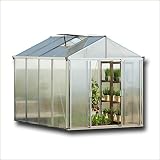 GFP Gewächshaus Titan 22 aus Alu 222x294 cm, Starke 10 mm Doppelstegplatten mit Zusatzfenstern, automatischen Fensteröffnern, Klapptisch - Made in Austria