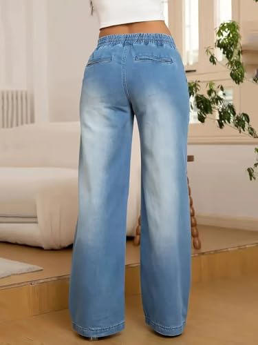 cffvdiz Wide Leg Jeans for Women High Waist Baggy Trendy Denim Pants Elastic Waistband Straight Leg Jeans3