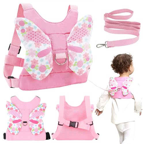 Baby Reins, Toddler Reins, Baby Walking Harness with Safety Rein & Butterfly Wings, Safety Toddler Harness, Adjustable Safety Child Reins for Toddlers Girls 1-3 Years(Pink)