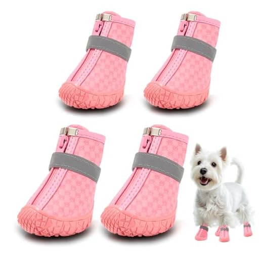 Dog Shoes for Small Dogs Boots, Waterproof Dog Booties Paw Protector for Outdoor Walking, Puppy Shoes with Reflective Strips Rugged Anti-Slip Sole for Hardwood Floors Hot Pavement Winter Snow 4PCS/Set