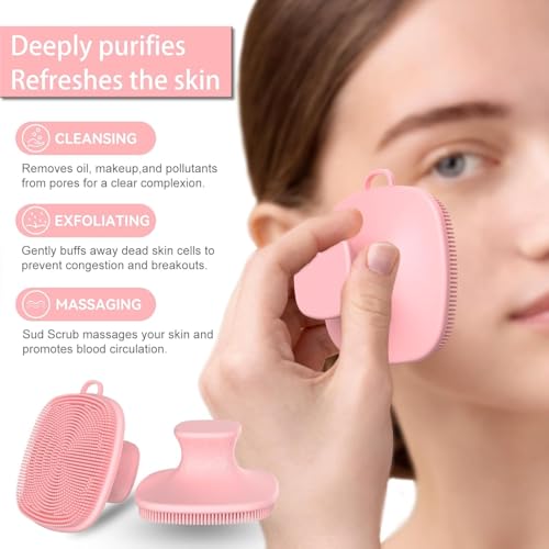 Image of Premium Silicone Face Scrubber Brush for Men & Women - Waterproof Facial Cleansing Brush with Soft Exfoliating Bristles, Deep Pore Cleaning, Reusable Skin Care Tool for Face & Body (Pink)