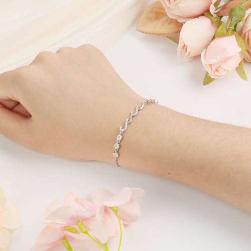 Sereney Infinity Bracelets as Mother Daughter Gifts/Mom Gifts from Son, Wave Bracelet as Mom/Daughter Birthday Gifts, 14K White Gold Plated Silver Adjustable Bracelet for Women Hypoallergenic3