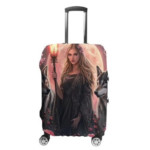Witchcraft Goddess with Wolf Dogs Luggage Cover Suitcase Protector Travel Baggage Covers for Men Women M