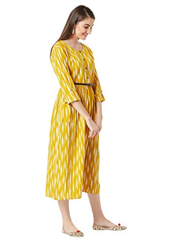 Image of Miss Chase Women's Mustard Yellow Belted Printed Midi Dress
