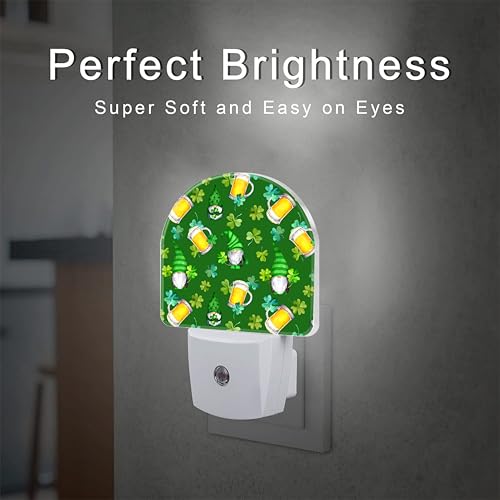Image of Saint Patrick Day Gnomes and Clovers Night Light Plug into Wall,Irish Shamrock and Gnomes Dusk to Dawn Night Light,0.5w Energy Saving Sleep Friendly Nightlights for Kids Boys Girls Home