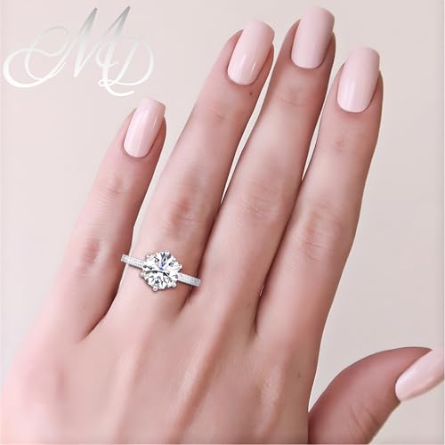 CMD Moissanite Engagement Ring 2.5 or 3ct, 6 Prong Brilliant Round Cut, Hidden Halo & Semi Eternity Pave Setting, 18K White Gold-Filled Vermeil, GRA Certified & Engraved, D Color VVS1, Ready to Gift4