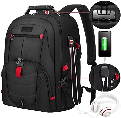 LOVEVOOK Travel Laptop Backpack Waterproof Anti Theft Backpack with Lock and USB Charging Port Large 17-17.3 Inch Computer Business Backpack for Men Women School College Backpack Black