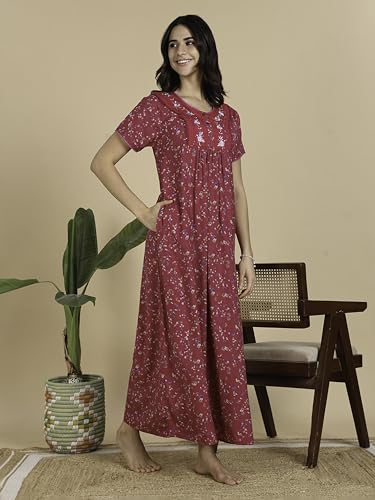 Image of 9shines Label Stylish Alpine Nighty Maxi for Women | Full Length Trendy Nightgown | Premium Nightdress | Nightwear | Embroidery Nighty with Pockets (2892)