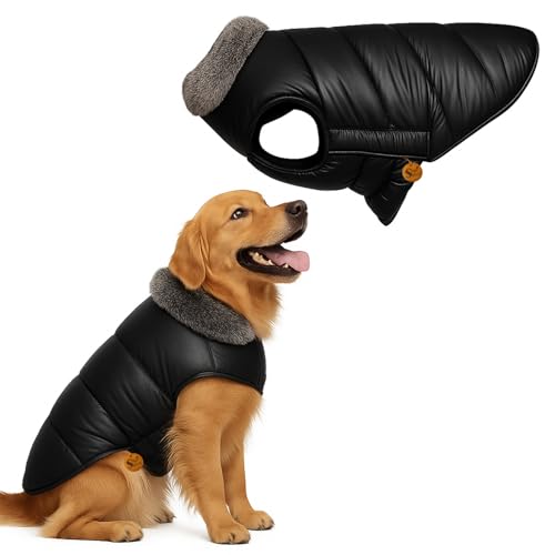 Image of Sage Square Dog Jacket Winter Coat with Fur Collar, Light Weight, Ultra Warm Windproof, Waterproof Dog /Puppy for Cold Weather, Thicker Fleece Jacket (Black, XLarge - 28inch)
