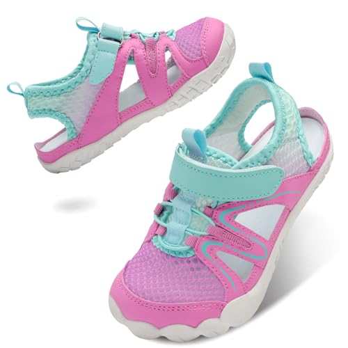 LeIsfIt Kids Sandals Boys Girls Wide Sandals Non-slip Toddler Water Sandal Shoes Lightweight Barefoot Summer Shoes for Beach Swim Hiking | Hot Pink, 10 Toddler