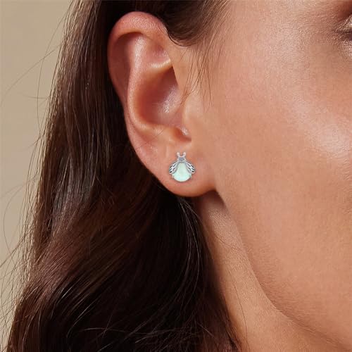 Cute Firefly Luminous Stone Earrings for Women 925 Sterling Silver Hypoallergenic Green Tiny Insect Animal Bird Stud Cartilage Piercing Glow in the Dark Earring Dainty Birthday Christmas Jewelry Gifts for Pet-lover2