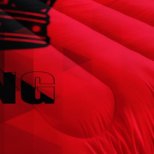 Image of AILONEN Red and Black Comforter Set Queen Size,Crown King Printed Couple Bedding Set for Men Women Adults,3-Piece Mr Mrs Themed King and Queen Quilt with 2 Pillowcases