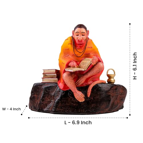 Image of Artarium Ramayani Lord Hanuman Idol for Home Temple (6.1 Inch), Resin Hanuman Ji Murti Reading Ramayana, Hindu God Statue for Pooja Room, Office Desk & Home Decor - Multicolor
