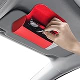 Tecledsn Sunglasses Holder for Car Sun Visor, Leather Auto Eyeglasses Storage Case with Hidden Magnetic Closure, Universal Protective Glasses Organizer Box, Visor Accessories for Woman Man (Red)