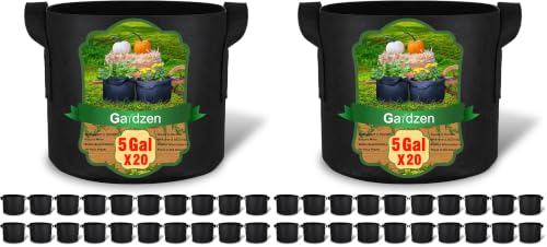 Image of Gardzen 40-Pack 5 Gallon Grow Bags, 300G Thickened Aeration Fabric Pots with Handles, Heavy Duty Plant Bags for Plants for Indoor & Outdoor Use
