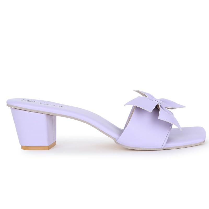 Image of Trendy Women's Leather Heels - Slip-On Block Sandals - FK 516 PURPLE HEEL P1