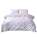 Feelyou King Duvet Cover Set Pinch Pleated Microfiber Polyester Bedding Sets Decorative Luxury Pintuck Tufted Pattern Comforter Cover with 2 Pillow Shams White, Solid Geometric 3Pcs