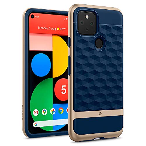 Caseology Parallax, Funda Pixel 5, Antigolpes, Diseño Geométrico, Patrón 3D, Carcasa Diseñada para Google Pixel 5 - Navy Blue