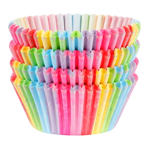 Bojueshaw 100 cajas de papel para cupcakes de arcoíris, forros de papel para cupcakes, envoltorios de tazas, pequeños moldes de papel para magdalenas LGBT, fiesta, boda, cumpleaños